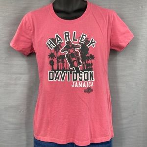 Harley Davidson T-shirt Jamaica Pink Short Sleeve Dbl Sided